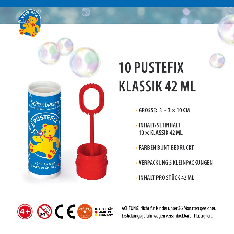 Pustefix Classic Soap Bubbles Set, 42 ml, Colourful Rainbow Bubbles,