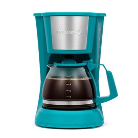 Holstein Housewares 5 Cup Drip Coffee Maker – Compact and User-Friendly with Auto Pause & Serve, Reusable Filter, Measuring Spoon & Glass Carafe, Office & Dorm Use, Teal