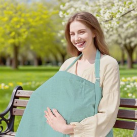 Neblueum Muslin Nursing Cover for Breastfeeding Moms - 100% Cotton Lightweight & Breathable Privacy Shawl with Adjustable Rigid Hoop | Multi-use Apron(Sage Green)