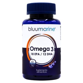 BLUUMARINE Omega 3 con 18% EPA y 12% DHA, Suplemento Alimenticio, 60 cápsulas, Apoyo Cardiovascular, Cerebral y Ocular