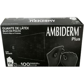 AMBIDERM Guantes de Látex Plus Descartables Color Negro sin Polvo Caja con 100 Unidades (Chica)