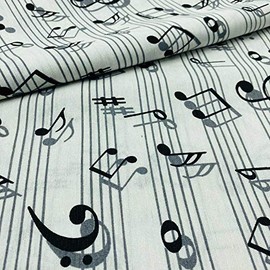 Kt KILOtela - Canvas Decorative Fabric, Home Accessories, Tablecloths, Cushions, Curtains, Bags, 280 cm Width, Sold by the Metre from 0.5 m, Price is for 0.5 m, Stave, Musical Notes, Black, Grey