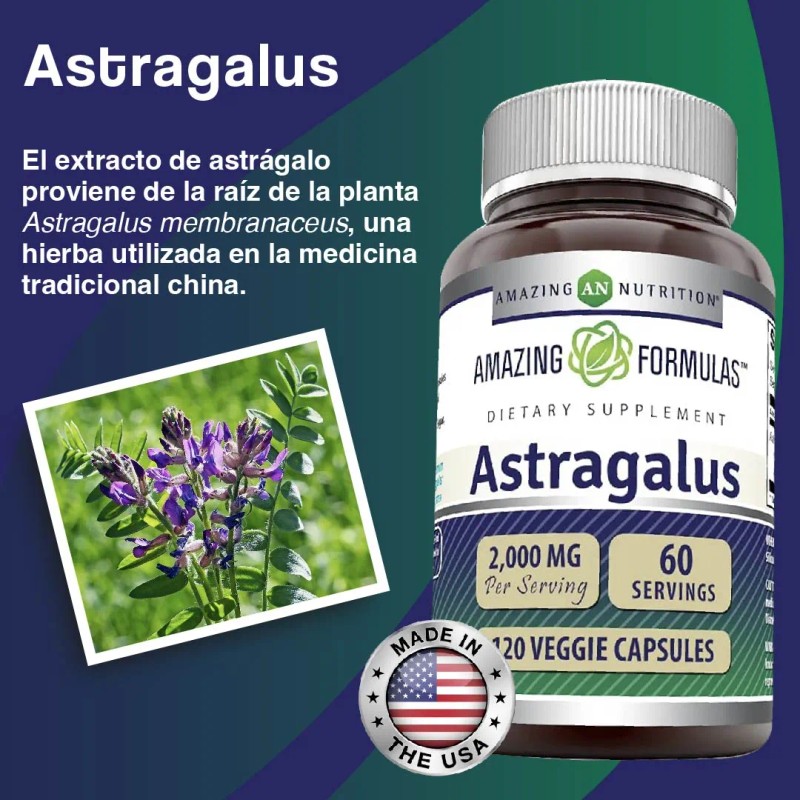 Amazing Formulas Astragalus 2000 Mg Astrágalo 120 Cápsulas Sabor Sin