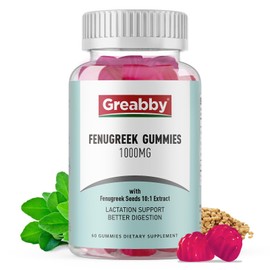 GREABBY Fenugreek Gummies 1000mg, Pure Organic Fenugreek Seeds Supplement for Breastfeeding, Healthy Lactation Support, Non-GMO (60 Vegan Gummies)