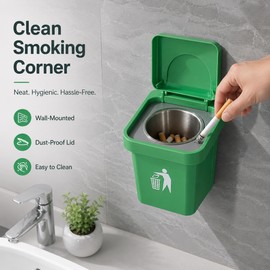Wall-Mounted Stainless Steel Ashtray for Indoor Use – Lidded Cigarette Bin for Bathroom, Bar & Home Decor