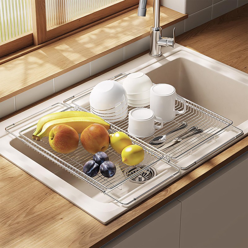 TABABAO Stainless Steel Extendable Dish Drying Rack - Over Sink,