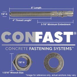 CONFAST 7/8" x 8" Wedge Anchor Zinc Plated (Box of 5)