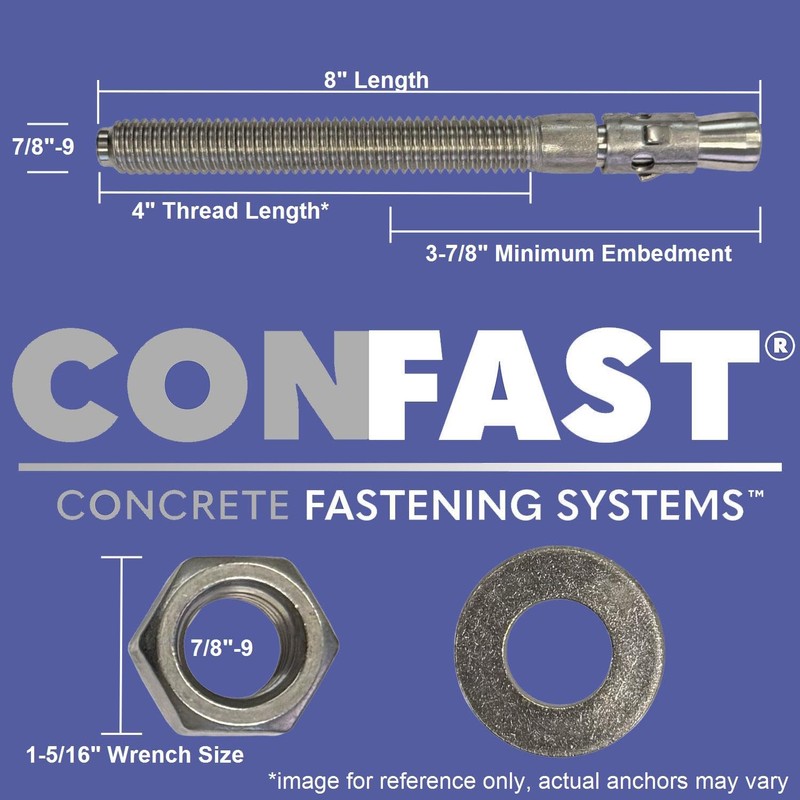CONFAST 7/8" x 8" Wedge Anchor Zinc Plated (Box of