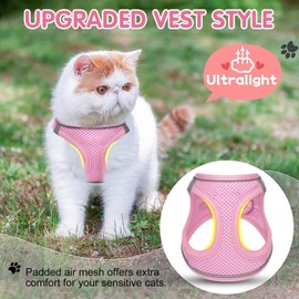 Cat Dog Harness and Lead Set, Cat Harness for Walking Escape Proof, Adjustable Small Pets Lead and Harness Set, Easy Control Breathable Leash with Reflective Strip (Pink, XL)