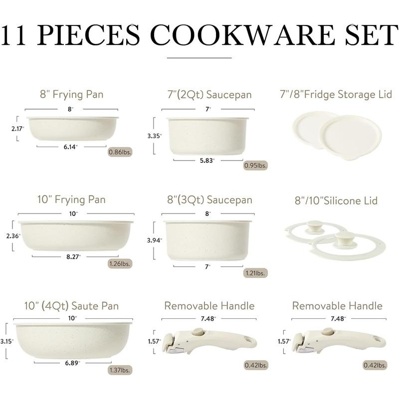 12pcs Pots and Pans Set, Nonstick Cookware Set Detachable Handle,