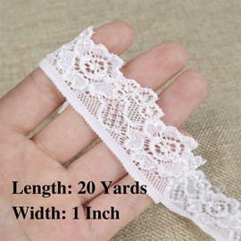 ZNZAKKA White Stretch Lace Ribbon Trim, Floral Elastic Lace Ribbon Trim for Crafts Decorating (White 1Inch 20Yards)
