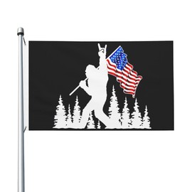 Niprden Funny Big-foot Flag Black Background 3x5 Ft American Flags Double Sided Print Outdoor Banner Garden Decor Vivid Color Anti-Fading