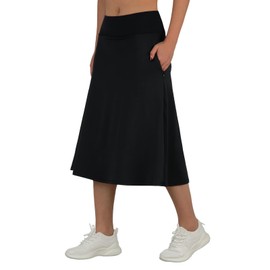 ANIVIVO Women's Midi Length Skorts Skirts with Pockets Modest Skirts 28" Long Knee Length Athletic Skorts(Black 2XL)