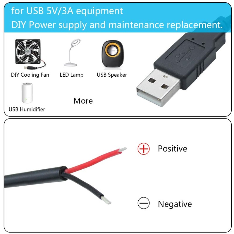 Maixbomr 6FT USB A Male Plug 2 Pin Bare Wire,
