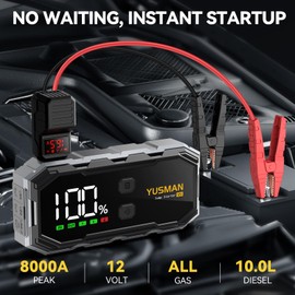 YUSMAN Car Jump Starter, 8000A 12V Jump Battery Pack (All Gas/10.0L Diesel), Portable Jump Starter with Display, Car Jump Starter with Extended Smart Cables, Quick Charge 3.0, LED Light