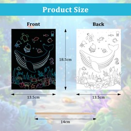 BEELUKY 4 Pieces Scratch Pictures for Children Magic Scratch Book 19 x 14 cm Scratch Paper Set Scratch Pad with 4 Wooden Pens Scratch Books for Children DIY for Drawing and Crafts Animal Oceans