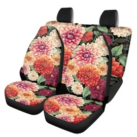 TOADDMOS Mexican Dahlias Floral Blossom Front and Rear Car Seat Cover Full Set Fit for Women Cute Girls Sedans,Cars,Vans Saddle Blanket Seat Covers 4 Piece Set
