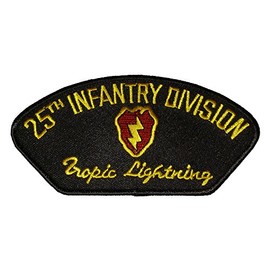 25TH INFANTRY DIVISION Tropic Lightning With Crest PATCH - Gold and Red on Black Background - Veteran Owned Business