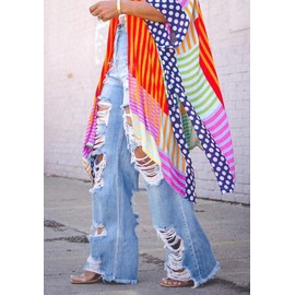 Ptorlio Women's Ripped Jeans Y2k Straight Wide Leg High Waisted Jean Distressed Baggy Denim Pants Pale Blue