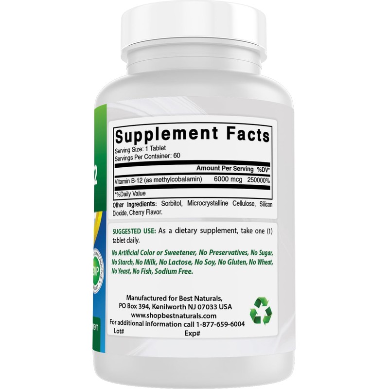 Best Naturals Vitamin B-12 as Methylcobalamin (Methyl B12), 6000 mcg