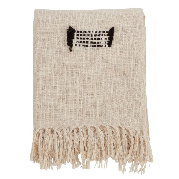 SARO LIFESTYLE Fringe Line Throw Blanket, Natural, 50"x60"