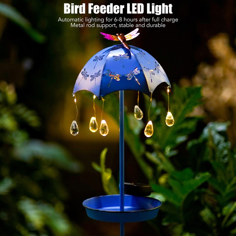 Solar Bird Feeder LED Floor Lamp with Feeding Tray Umbrella