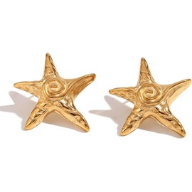 14K Gold Plated Starfish Earrings for Women Trendy, Boho Summer Beach Starfish Earring Gold Statement Hypoallergenic Studs Vacation Outfits Accessories Jewelry (Gold 2)