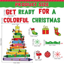 gisgfim Christmas Bulletin Board Decoration Set Colorful Crayon Christmas Tree Paper Cutouts Christmas Classroom Bulletin Board Decor for Xmas Winter Holiday Party School Door Home Wall(Crayon)
