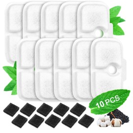 Cat Water Fountain Filters,10 Pack Cat Fountain Filters,Cat Fountain Replacement Filters Compatible with 2.5L/84oz Dockstream Cat Fountain PLWF005/PLWF115/PLWF105(10 Triple Action Filters&10 Sponges)