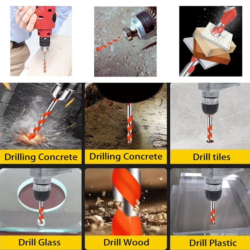 7Pcs Multifunctional Drill Bits Set, Masonry bit bit with Tungsten