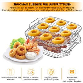 Rack for Cosori Air Fryer, 304 Stainless Steel 2-Layer Dehydrator Grill Rack Accessory for COSORI 5.5 L XXL, COSORI 6.4 L, Instant Vortex 5.7 L, Proscenic 5.5 L Airfryer Hot Air Fryers