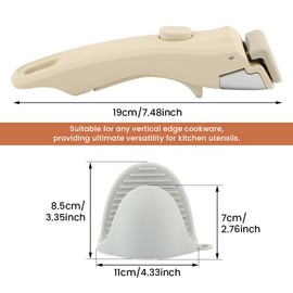 NOWHYX Removable Pot Handle, Universal Replacement Handle Detachable Pan Handles with 2pcs Silicone Oven Mitts for Pots and Pans, Durable & Heat-Resistant(Color:Beige)