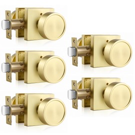 Haidms Gold Door Knobs Interior, Zinc-Alloy Heavy Duty Round Brushed Gold Privacy Door Knobs for Bedroom Modern Bathroom Interior Door Lock Bulk(5 Pack)