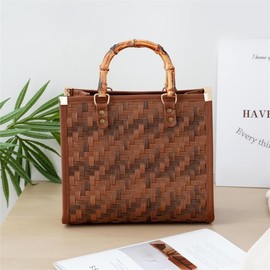 Woven Handbag for Women PP Wicker Beach Straw Purse Shoulder Tote Bag Large Capacity for Vacation Summer Travel