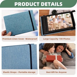 Powerful Photo Album 4x6 100 Pockets Linen Cover Small Picture Album Book for Wedding Family Baby Anniversary (Blue)