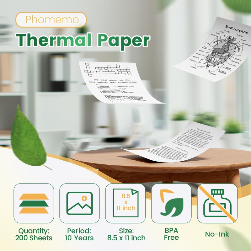 Phomemo 8.5" x 11" Thermal Paper 200 Sheets, Compatible with