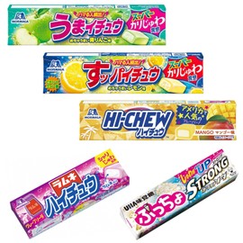 OTSUMAMI TOKYO Hi Chew and Puccho Puchao Candy Japan Limited Flavor 5pcs Pack, 9oz, Various Chewiness, Sour Lemon, Green Apple, Mango Fruits, Grape Soda, White Soda