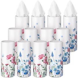 Fourluoo 12 Pack Car Tissue Cylinder Holder Bulk with 3 Ply Facial Tissues, Round Napkin Holders for Car Cup Holder Cylinder Travel Paper Tubes Bulk Round Napkin Boxes Packs(Mixed Flower)