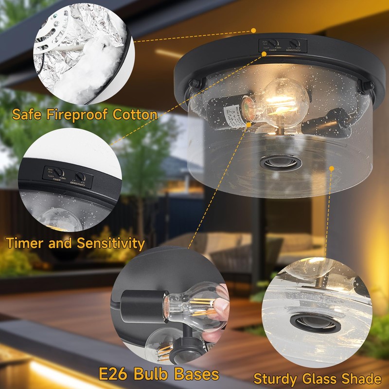 Yisuro Motion Sensor Outdoor Ceiling Light, Flush Mount Porch Exterior