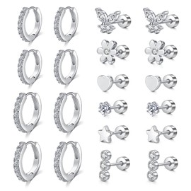 D.Bella Surgical Steel Earrings for Sensitive Ears Hypoallergenic 20G Tragus eEarrings Stud Hoop Earrings for Women Men Flat Back Earrings Cartilage Earrings Hoop Stud-Silver