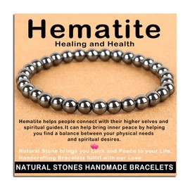 AD Beads Handmade Gemstone Stretch Elastic Bracelet Crystal Healing Reiki Nature's Beauty and Spiritual Essence Unisex (6mm, Hematite (Healing and Health))