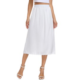 Vlazom Women's Satin Half Slip for Under Dress Long Underskirt Soft Under Slips for Women Under Dresses White Size Small