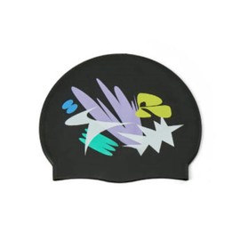 Flowpoint Unisex Silicone Swimming hat That Protects Hair and Ears, Pretty and Cool Artist Collaboration Design Swimming hat (Go Flow White_Lemon, White)