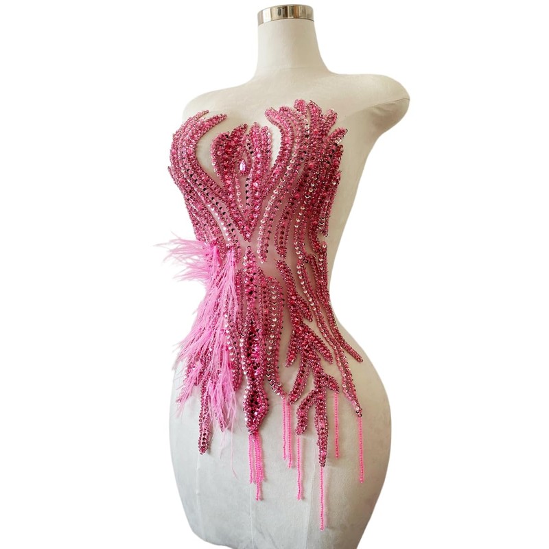 Hand Made Smart Beads Tassels Fluttering Feathers Hand-Stitched Shiny Rhinestones