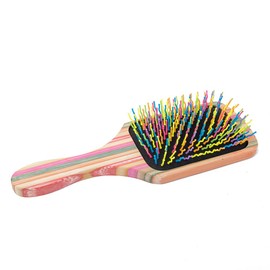 WIN SUN Natural Bamboo Paddle Hair Brush, Black and Multicolor, Hair Brush for Women, Girls and Kids, Detangling Brush for All Hair Types, 9.6in*6.1in*1.8in, 125g
