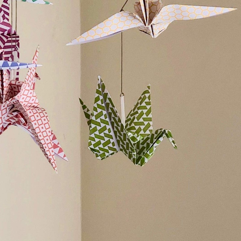Patterned Rainbow Origami Bird Crane Baby Nursery Mobile