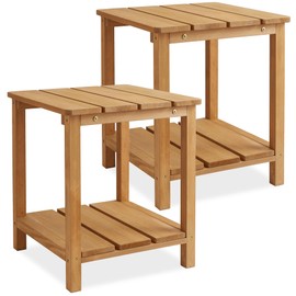 Casafield Adirondack Side Table, Set of 2 Cedar Wood Outdoor End Table with Shelf for Patio, Deck, Lawn and Garden - Natural