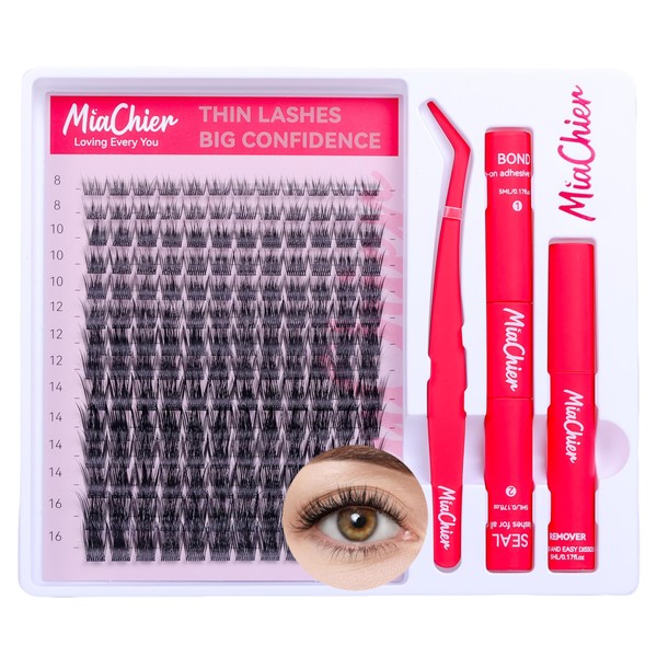 MiaChier Thin Band Fluffy Lash Clusters Kit, 8-16mm C Curl
