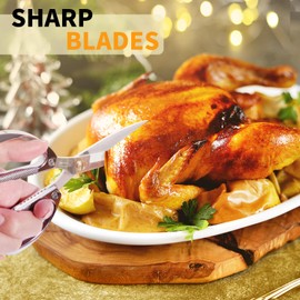 Newness Kitchen Scissors, Stainless Steel Duty Kitchen Shears for Chicken, Beefs, Poultry, Fish, Meat, Vegetables, Stainless Steel Scissors with Non-Slip Easy Grip Handles for House Daily Use