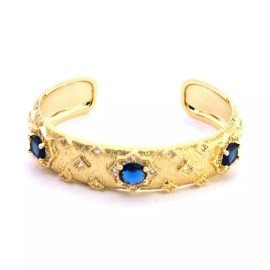 For Women Gold Plated with Blue Cubic Zirconia Vintage Baroque Cuff Bangle Bangles.